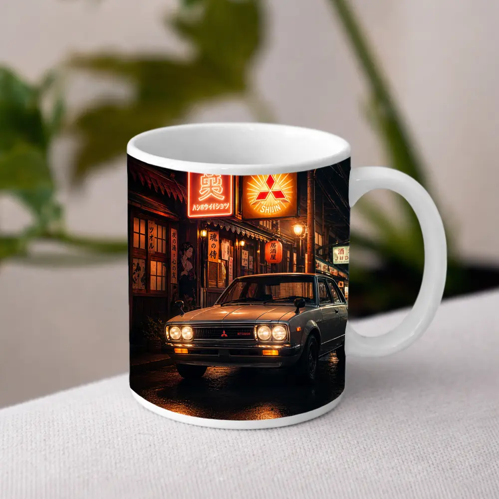 Vintage Mitsubishi Sedan Japan Night Street – Mugs