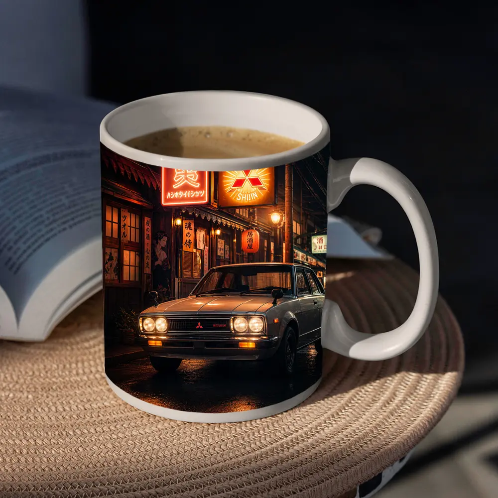 Vintage Mitsubishi Sedan Japan Night Street – Mugs
