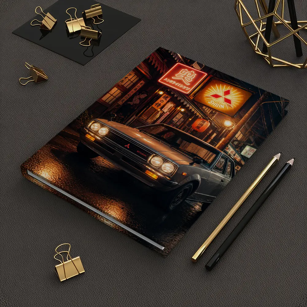 Vintage Mitsubishi Sedan Japan Night Street – Notebooks