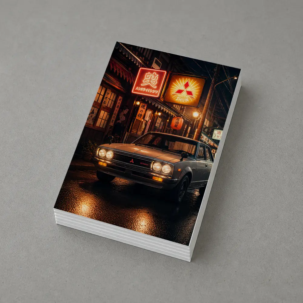 Vintage Mitsubishi Sedan Japan Night Street – Postcards