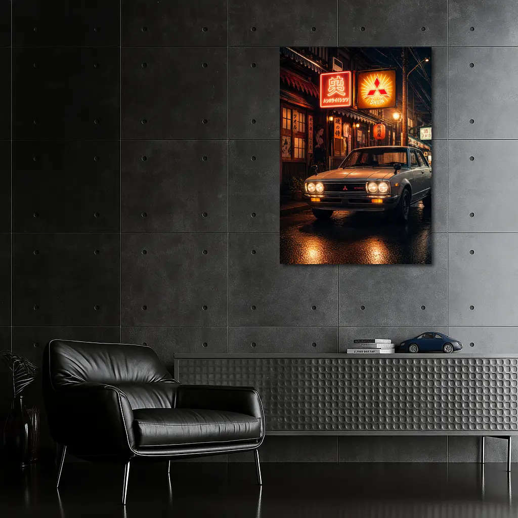 Vintage Mitsubishi Sedan Japan Night Street – Wall Art