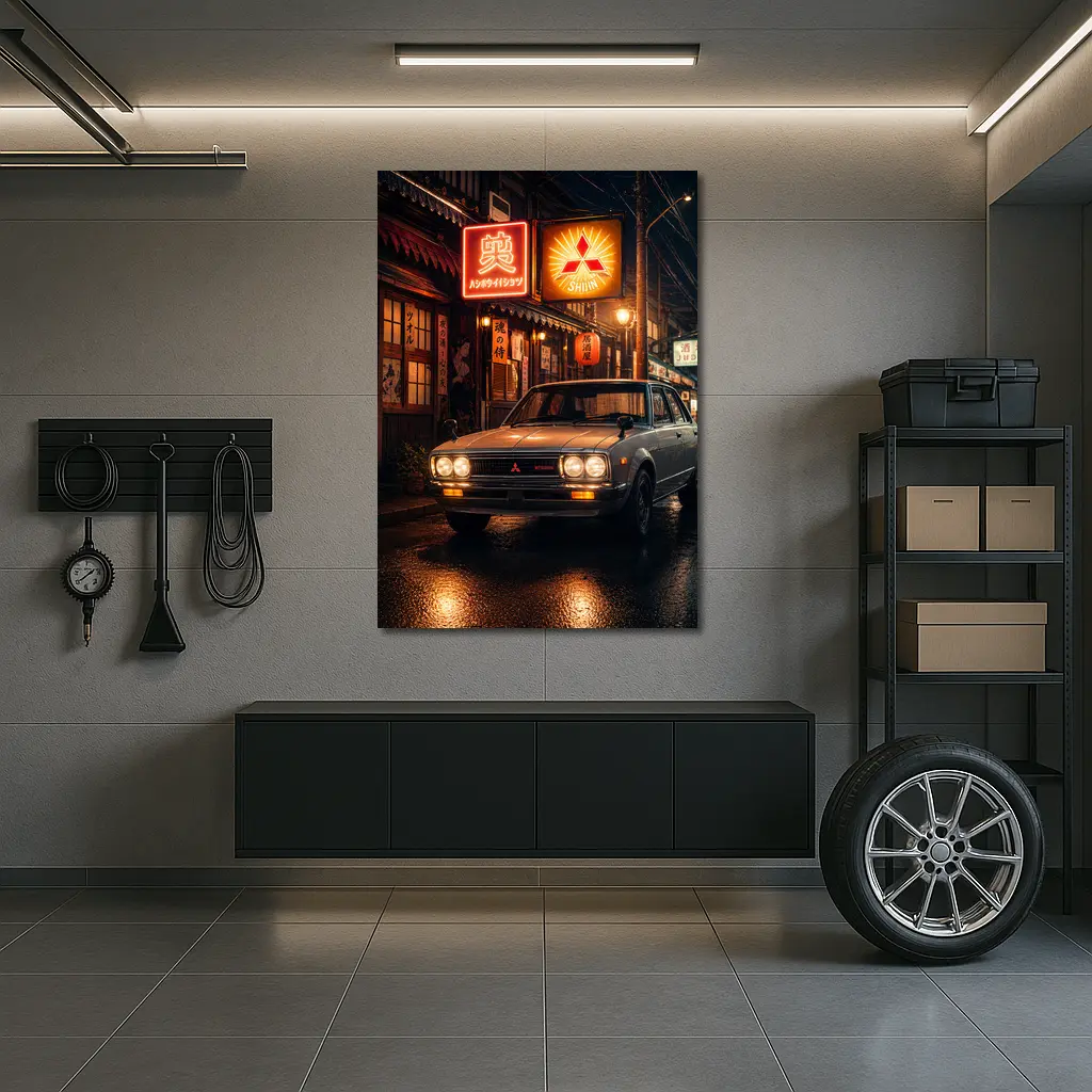Vintage Mitsubishi Sedan Japan Night Street – Wall Art