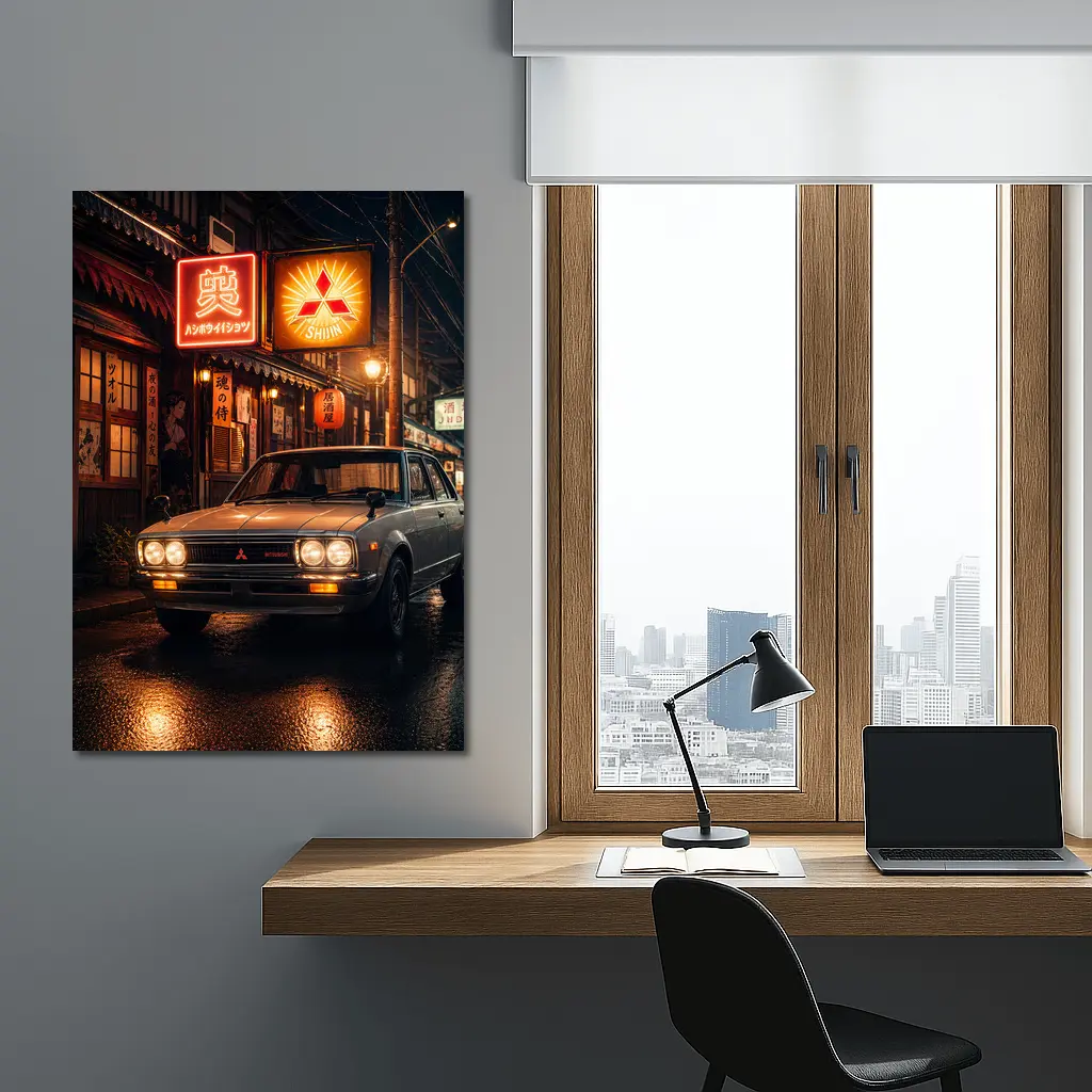 Vintage Mitsubishi Sedan Japan Night Street – Wall Art