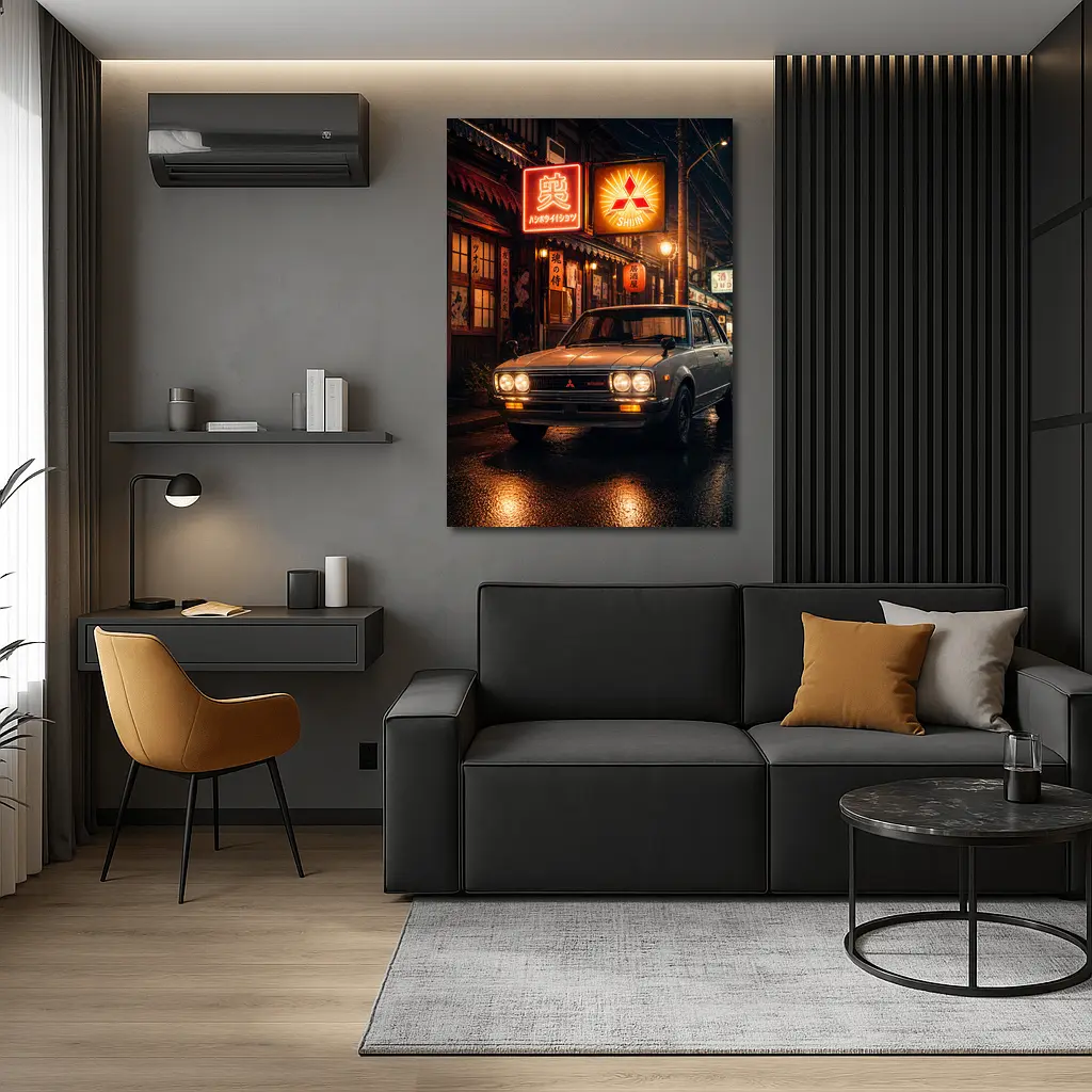 Vintage Mitsubishi Sedan Japan Night Street – Wall Art