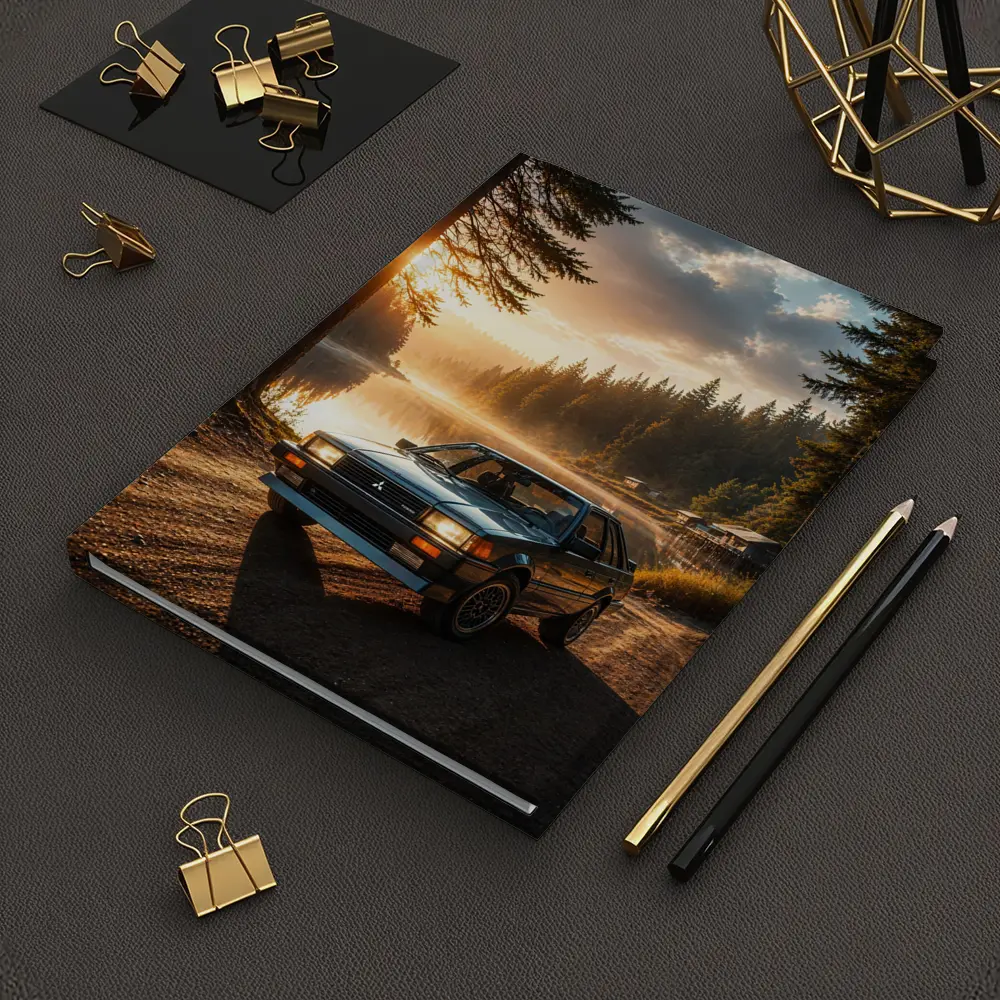Mitsubishi Classic Car Misty Lake Forest Sunrise – Notebooks