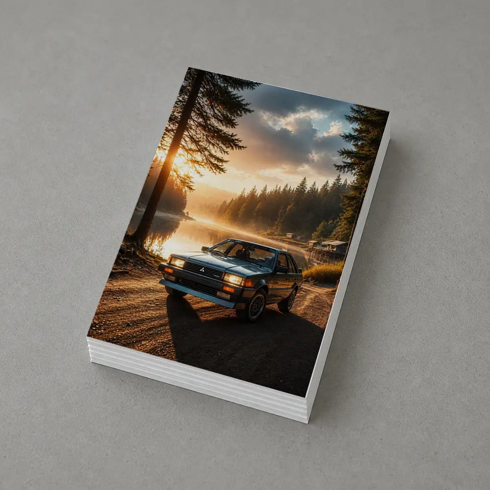 Mitsubishi Classic Car Misty Lake Forest Sunrise – Postcards
