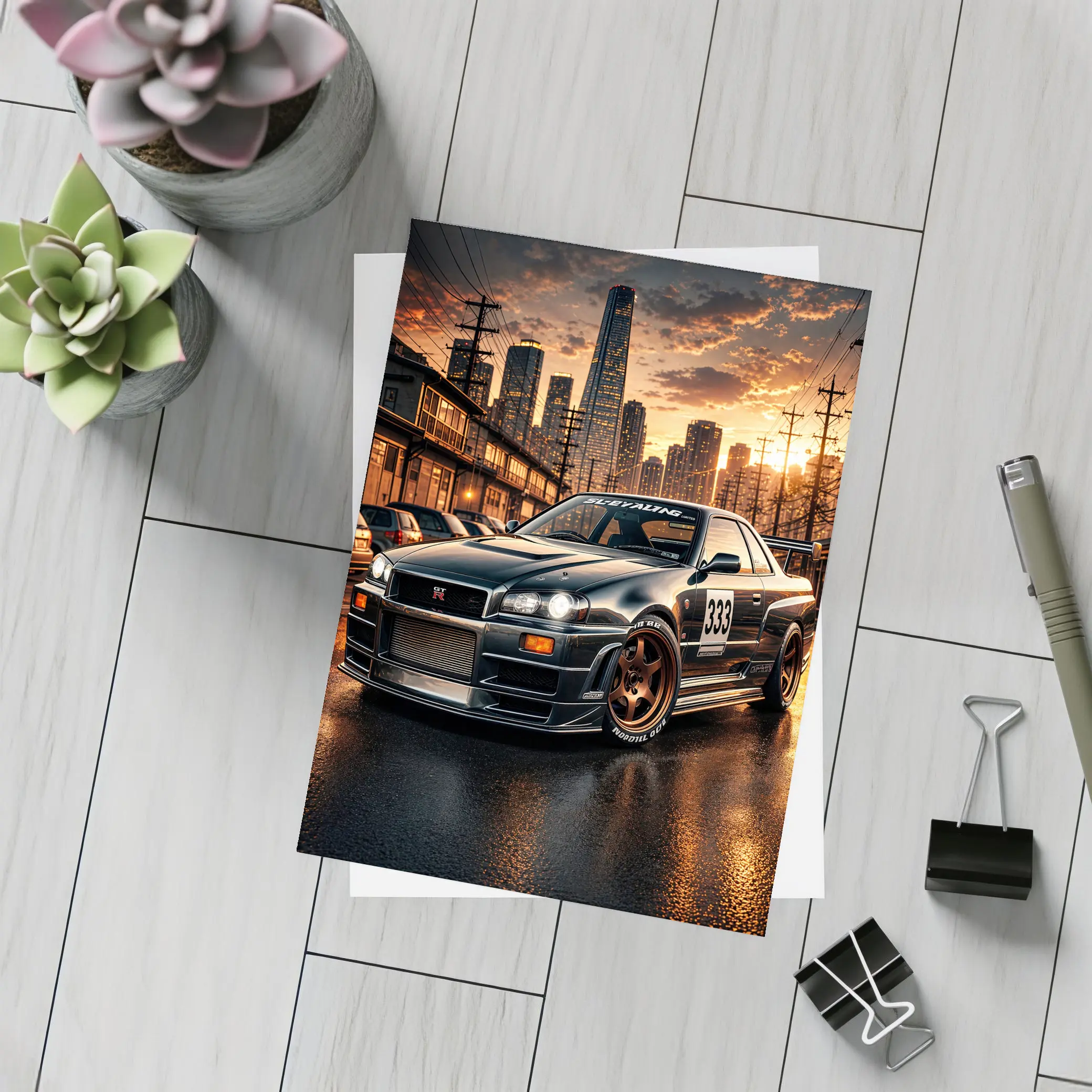 Nissan Skyline GT-R R34 City Sunset – Postcards