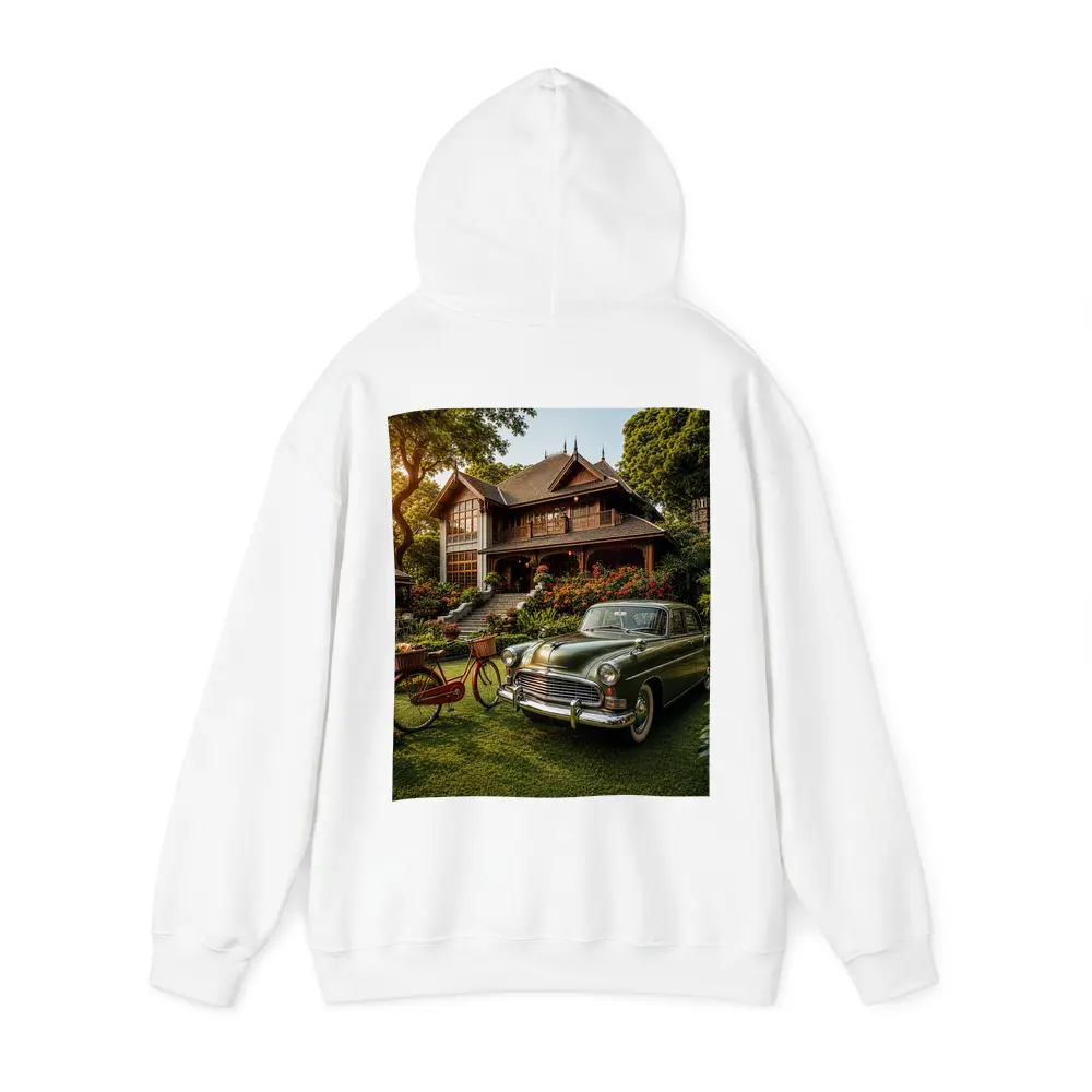 Vintage Green Classic Car Tropical House Garden – Hoodies