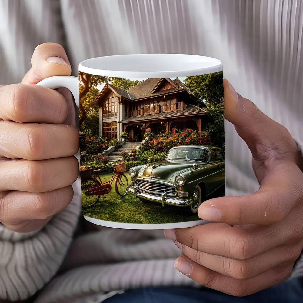 Vintage Green Classic Car Tropical House Garden – Mugs