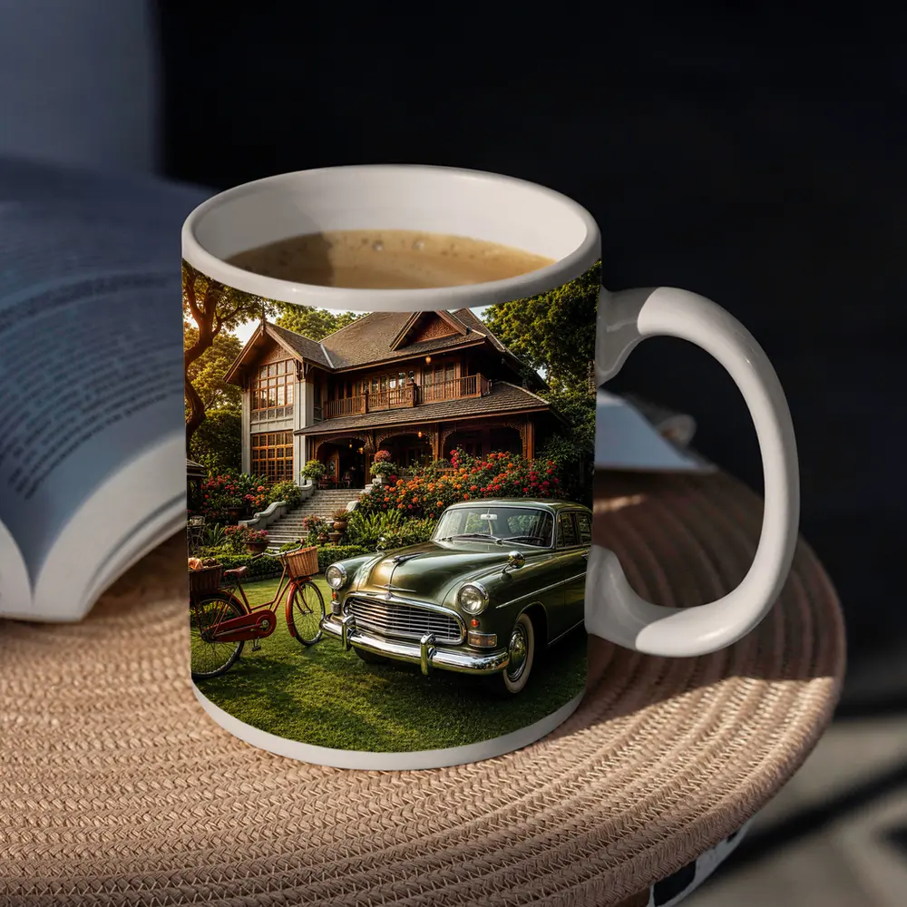 Vintage Green Classic Car Tropical House Garden – Mugs