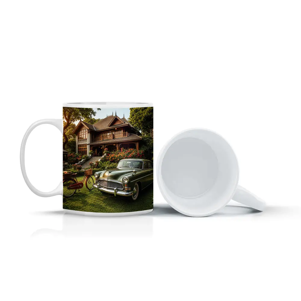 Vintage Green Classic Car Tropical House Garden – Mugs