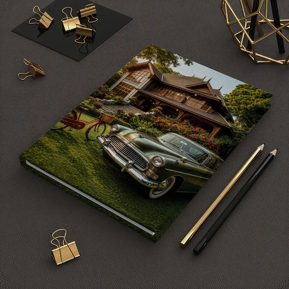 Vintage Green Classic Car Tropical House Garden – Notebooks