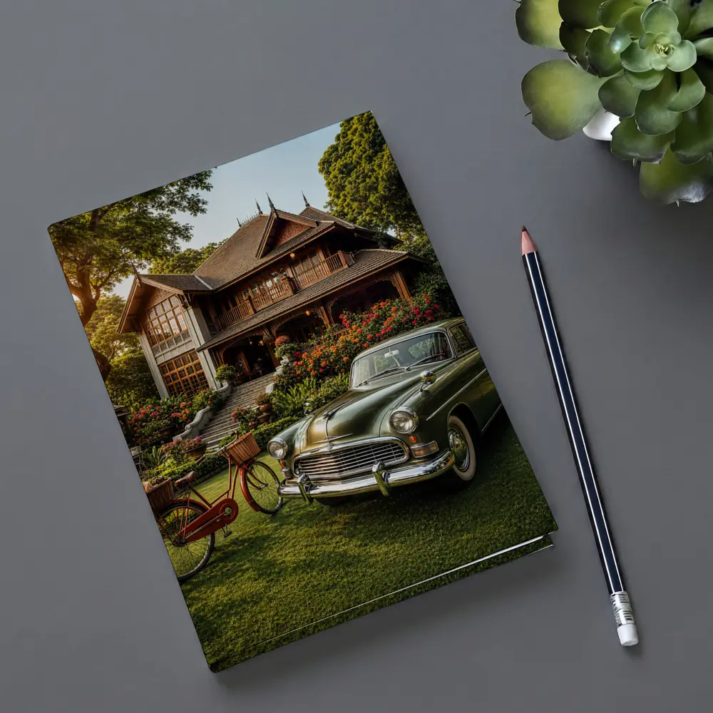 Vintage Green Classic Car Tropical House Garden – Notebooks