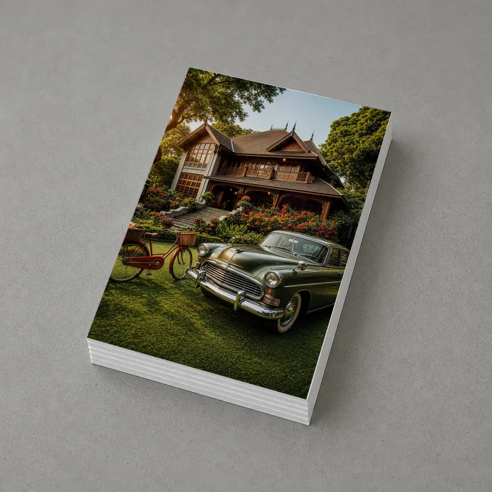 Vintage Green Classic Car Tropical House Garden – Postcards