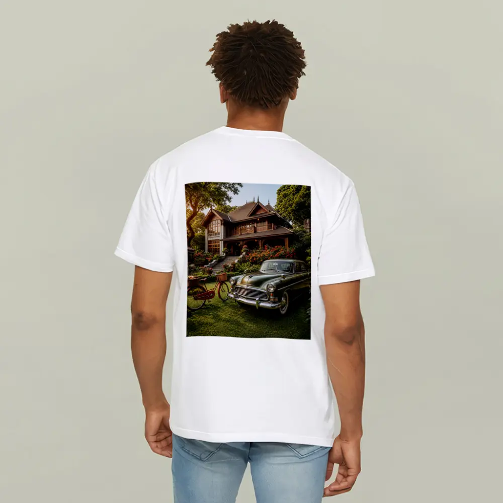 Vintage Green Classic Car Tropical House Garden – T-Shirts