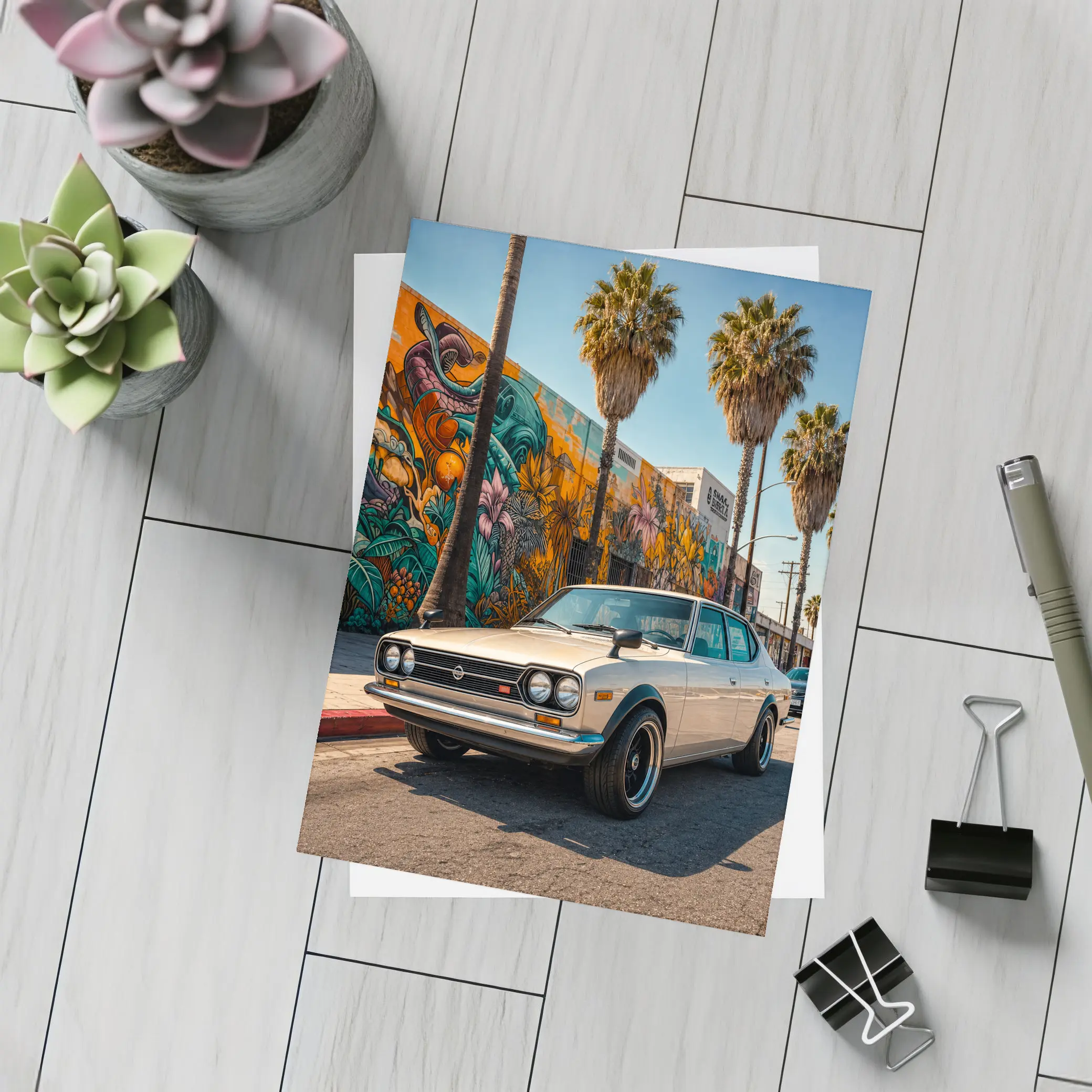 Vintage Nissan Sunny Coupe Los Angeles Street – Postcards
