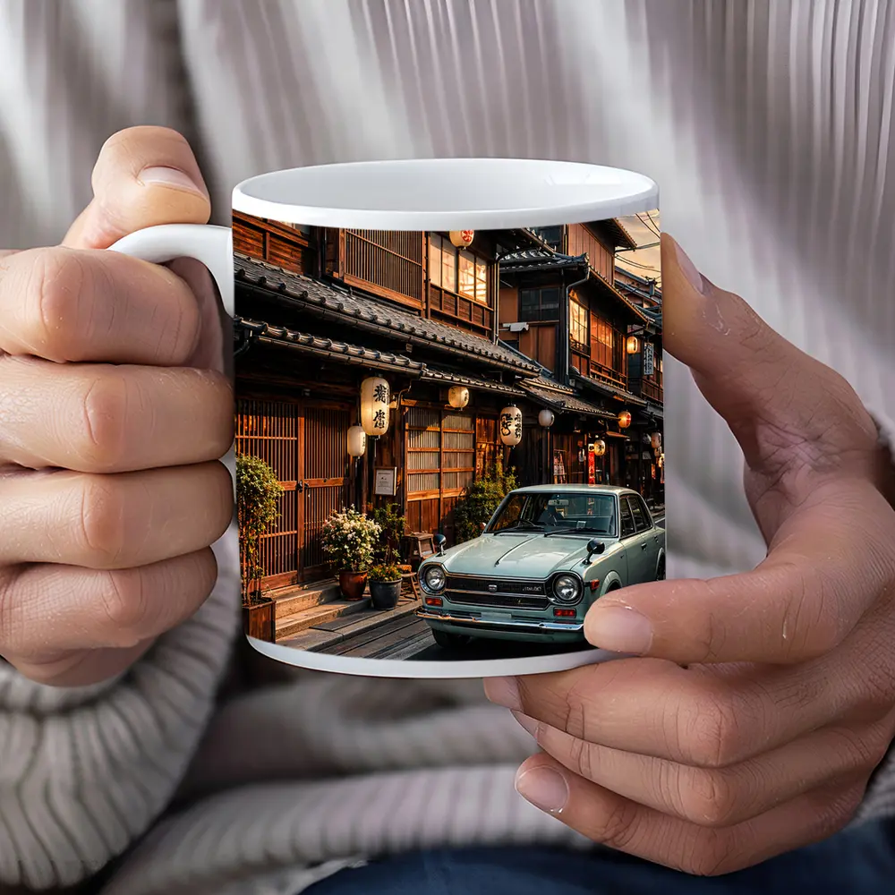 Vintage Nissan Sunny Old Tokyo Street Sunset – Mugs