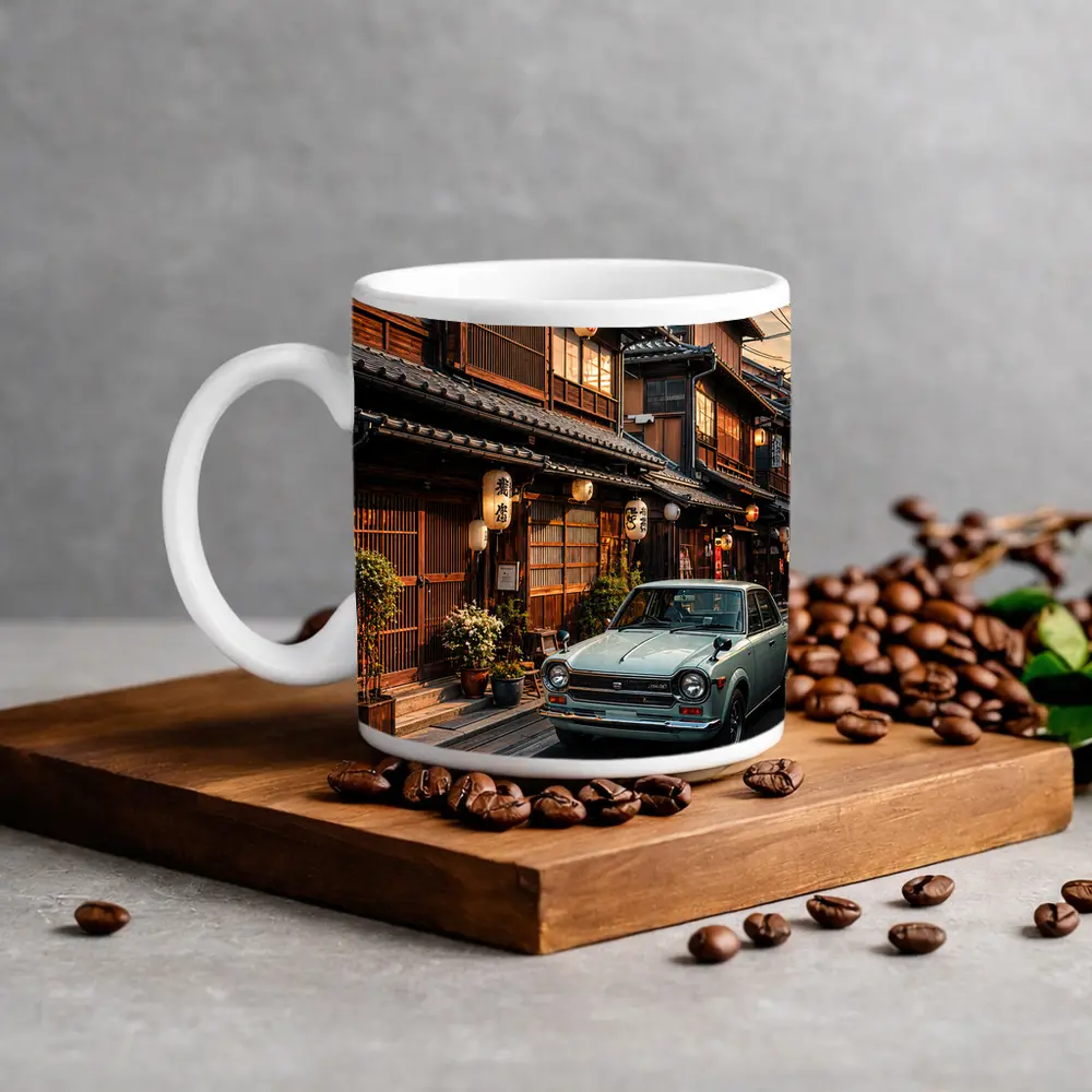 Vintage Nissan Sunny Old Tokyo Street Sunset – Mugs