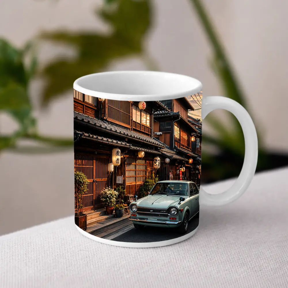Vintage Nissan Sunny Old Tokyo Street Sunset – Mugs