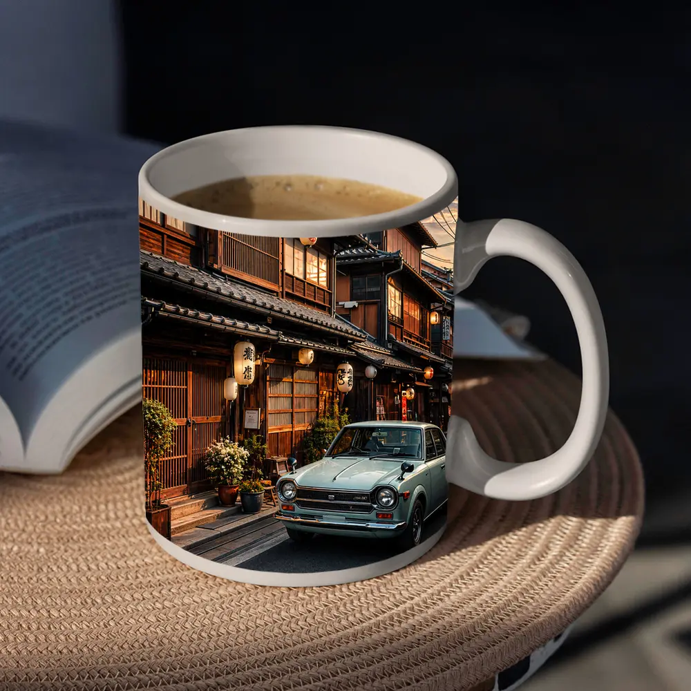 Vintage Nissan Sunny Old Tokyo Street Sunset – Mugs