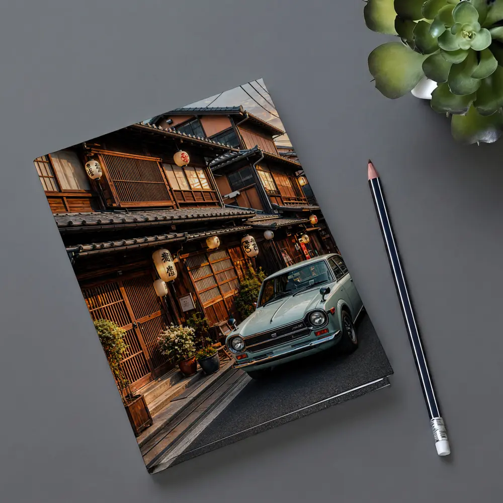 Vintage Nissan Sunny Old Tokyo Street Sunset – Notebooks