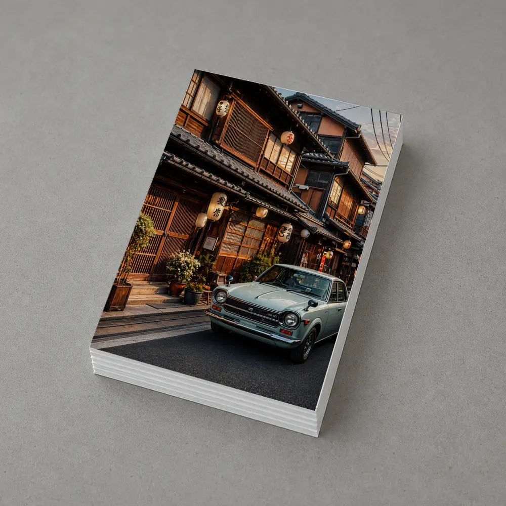 Vintage Nissan Sunny Old Tokyo Street Sunset – Postcards