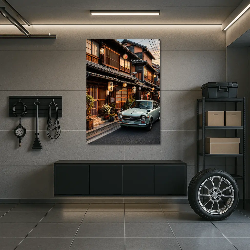 Vintage Nissan Sunny Old Tokyo Street Sunset – Wall Art