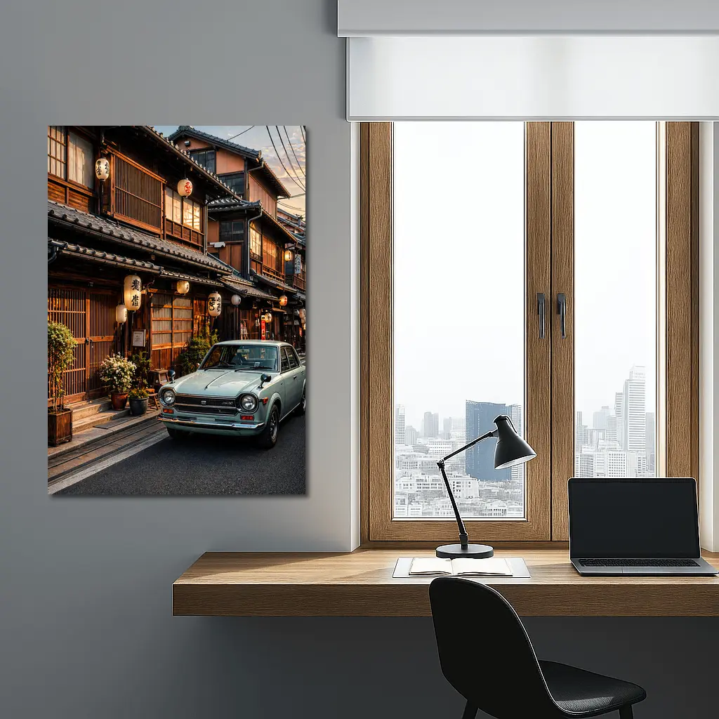 Vintage Nissan Sunny Old Tokyo Street Sunset – Wall Art