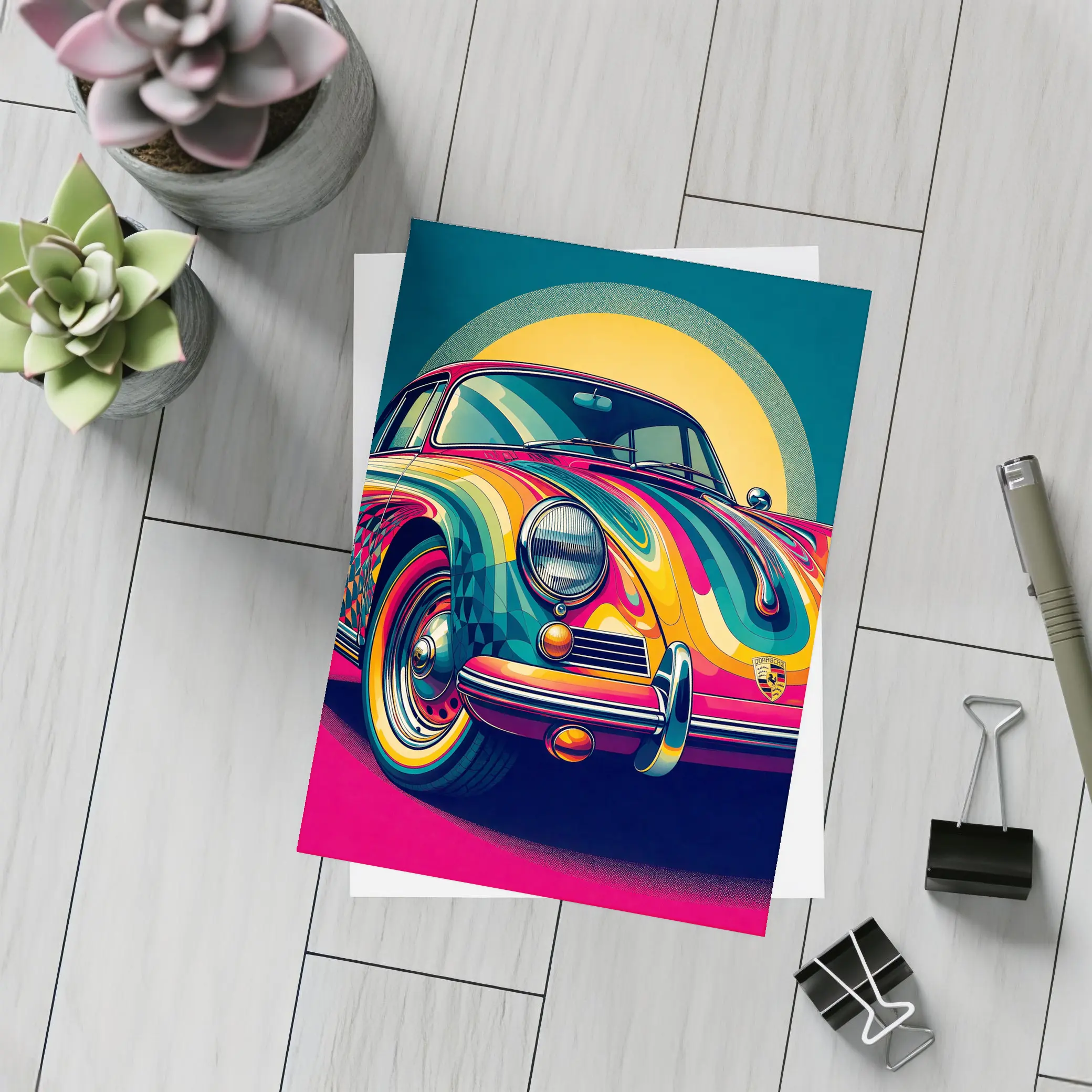 Porsche 356 Colorful Psychedelic Pop Art – Postcards