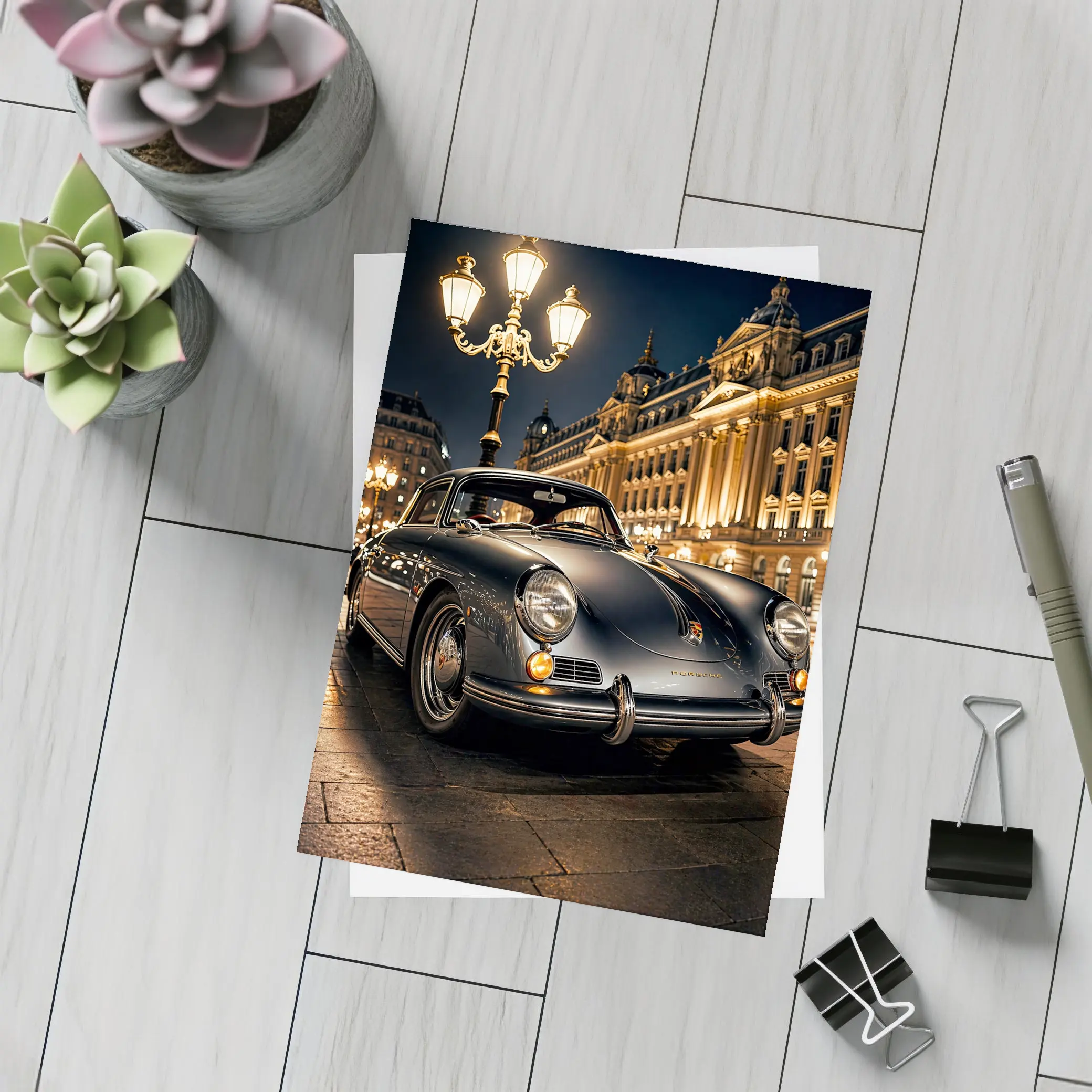 Vintage Porsche 356 Paris Night Street – Postcards