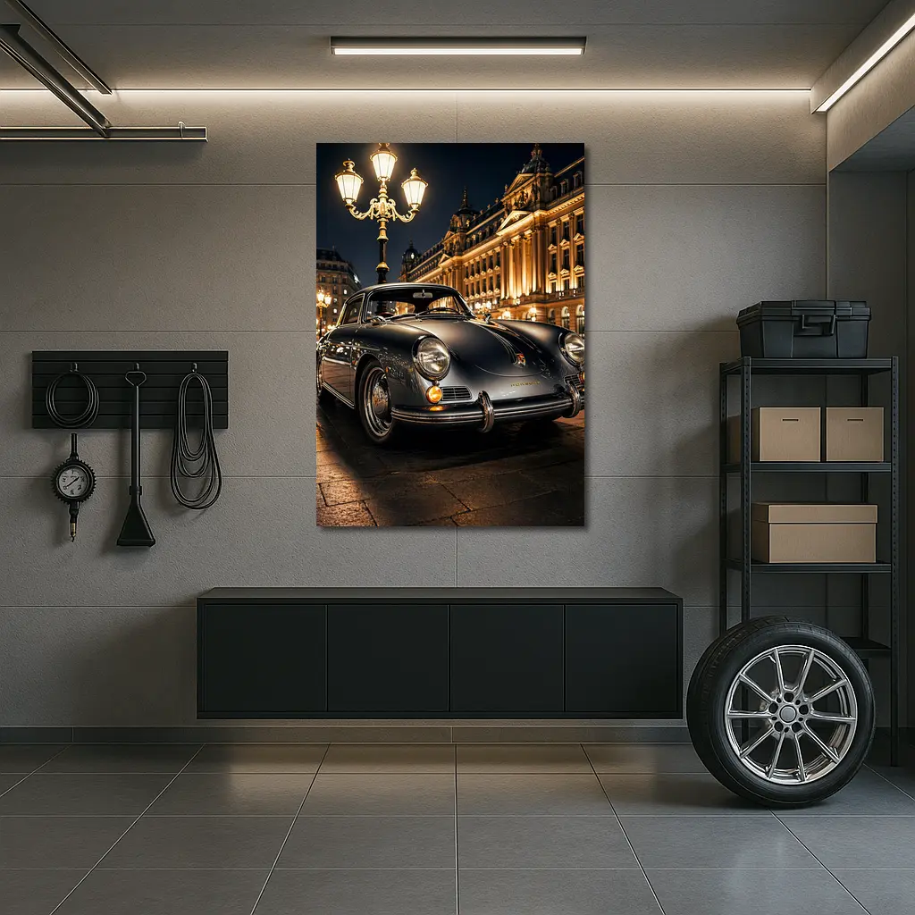 Vintage Porsche 356 Paris Night Street – Wall Art