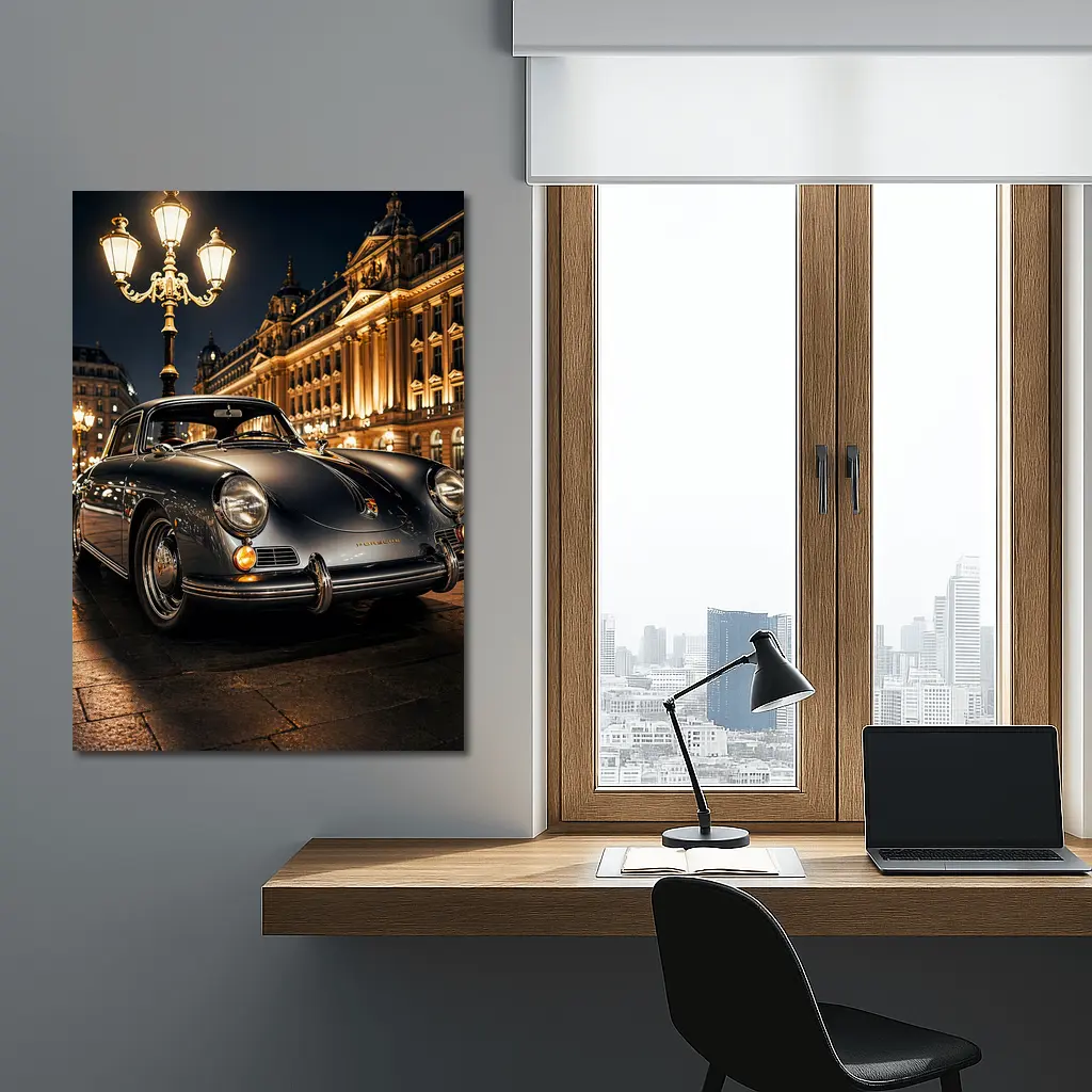 Vintage Porsche 356 Paris Night Street – Wall Art