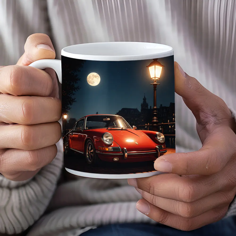 Red Porsche 911 Moonlit Canal Night – Mugs