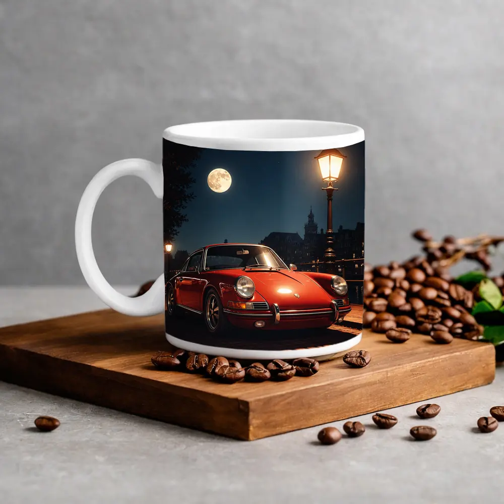 Red Porsche 911 Moonlit Canal Night – Mugs