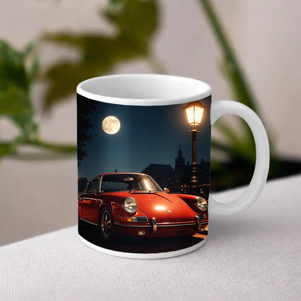 Red Porsche 911 Moonlit Canal Night – Mugs