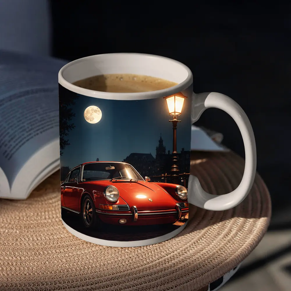 Red Porsche 911 Moonlit Canal Night – Mugs