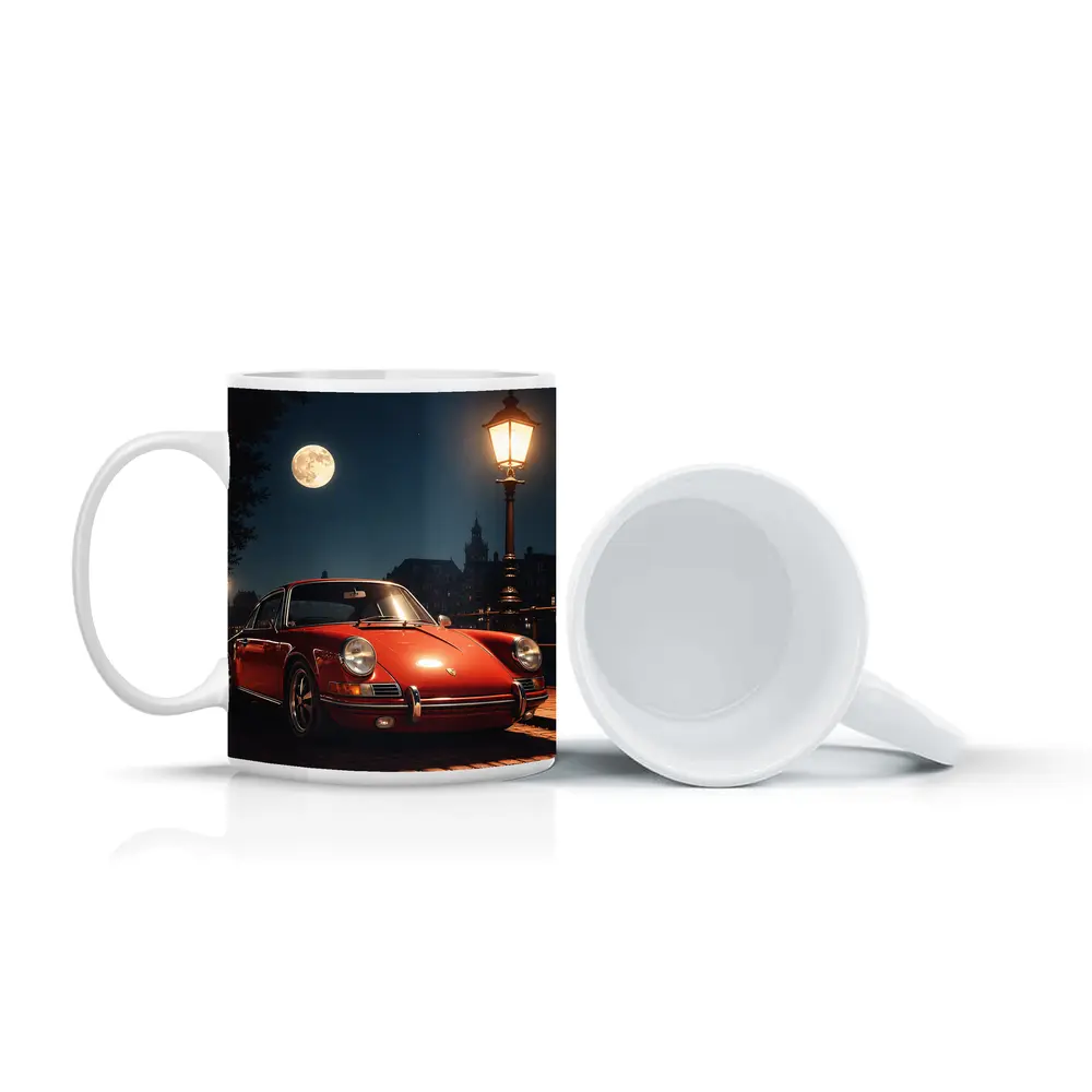 Red Porsche 911 Moonlit Canal Night – Mugs