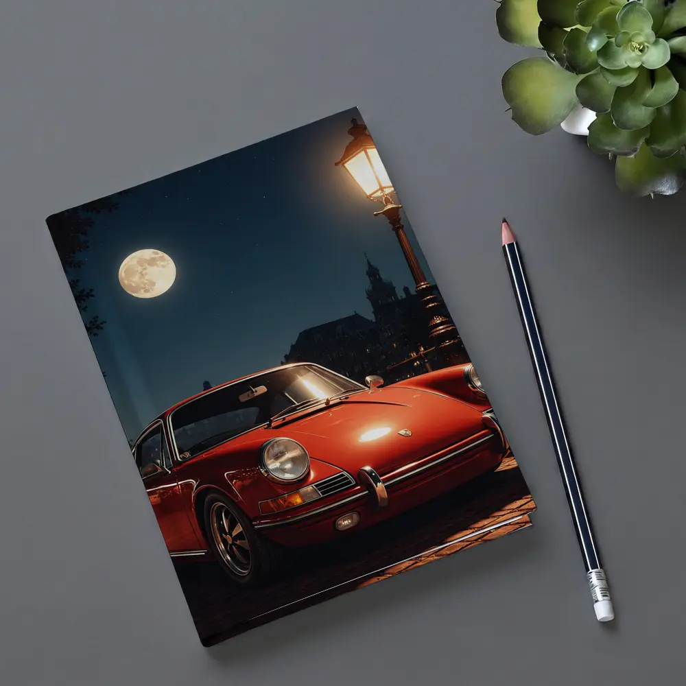 Red Porsche 911 Moonlit Canal Night – Notebooks