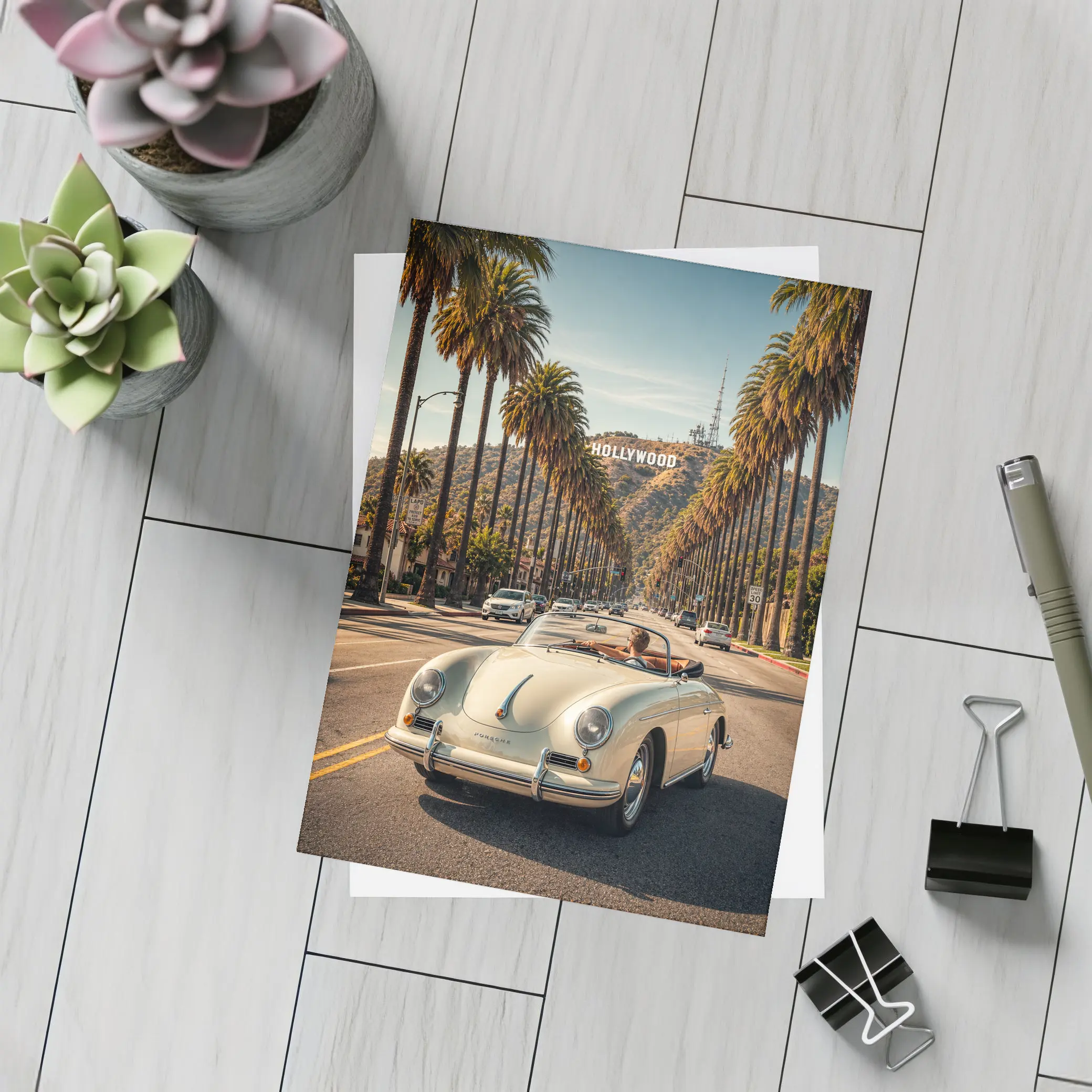 Porsche Speedster Cruising Hollywood Palm Boulevard – Postcards