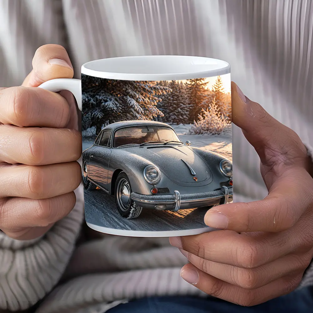 Porsche 356 Coupe Parked On Snowy Road – Mugs