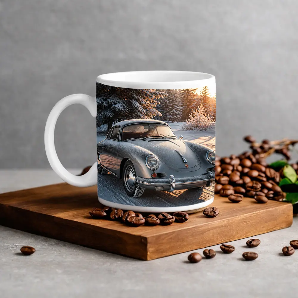 Porsche 356 Coupe Parked On Snowy Road – Mugs
