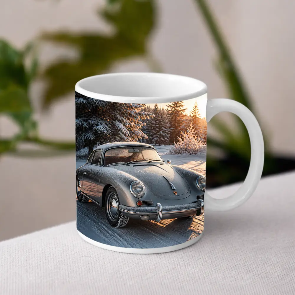 Porsche 356 Coupe Parked On Snowy Road – Mugs