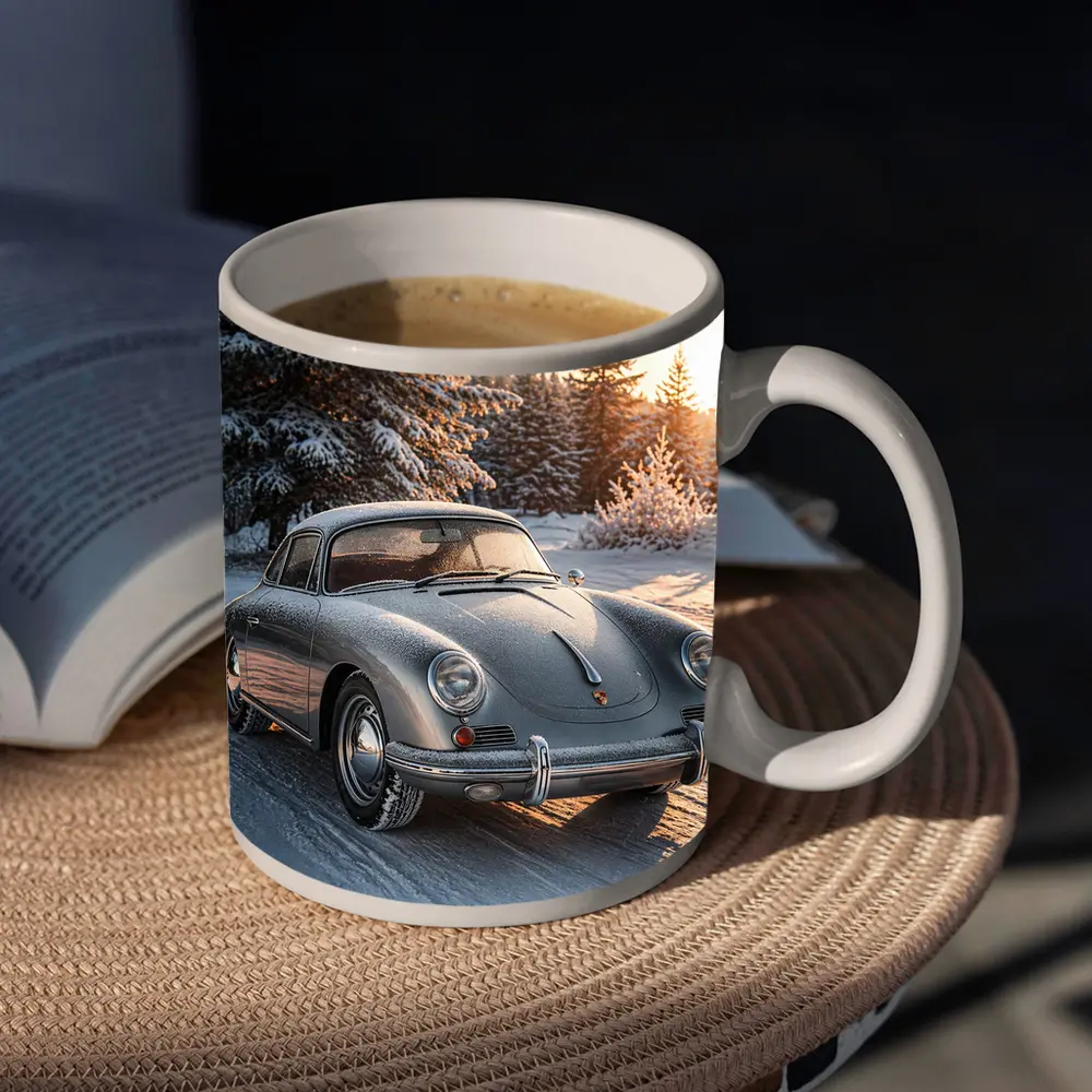 Porsche 356 Coupe Parked On Snowy Road – Mugs