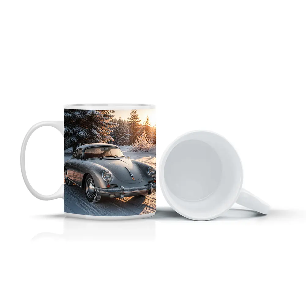 Porsche 356 Coupe Parked On Snowy Road – Mugs