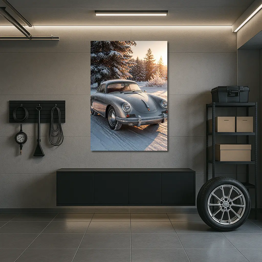 Porsche 356 Coupe Parked On Snowy Road – Wall Art