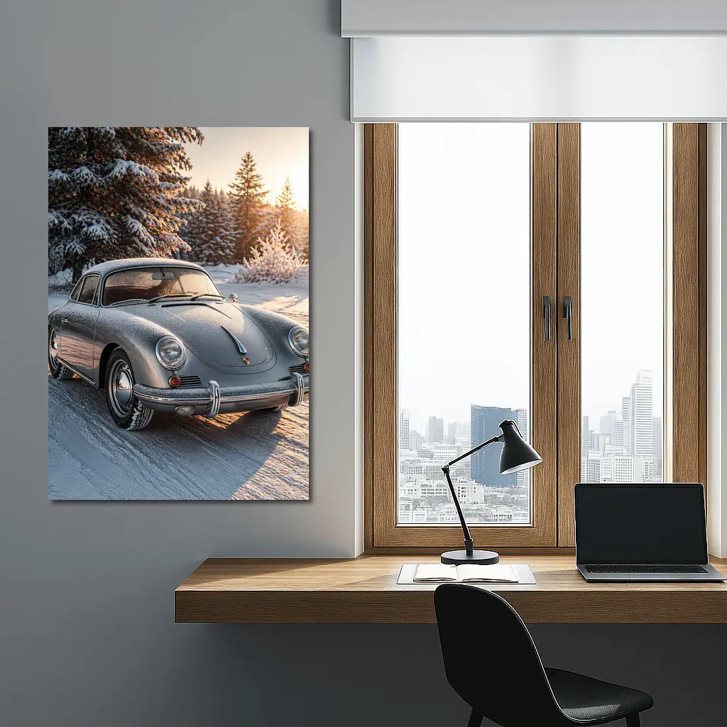 Porsche 356 Coupe Parked On Snowy Road – Wall Art