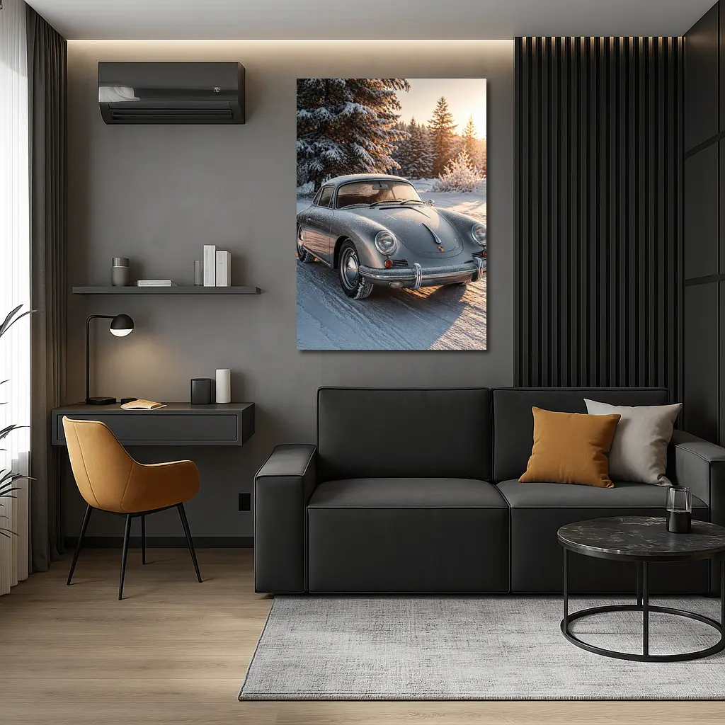 Porsche 356 Coupe Parked On Snowy Road – Wall Art