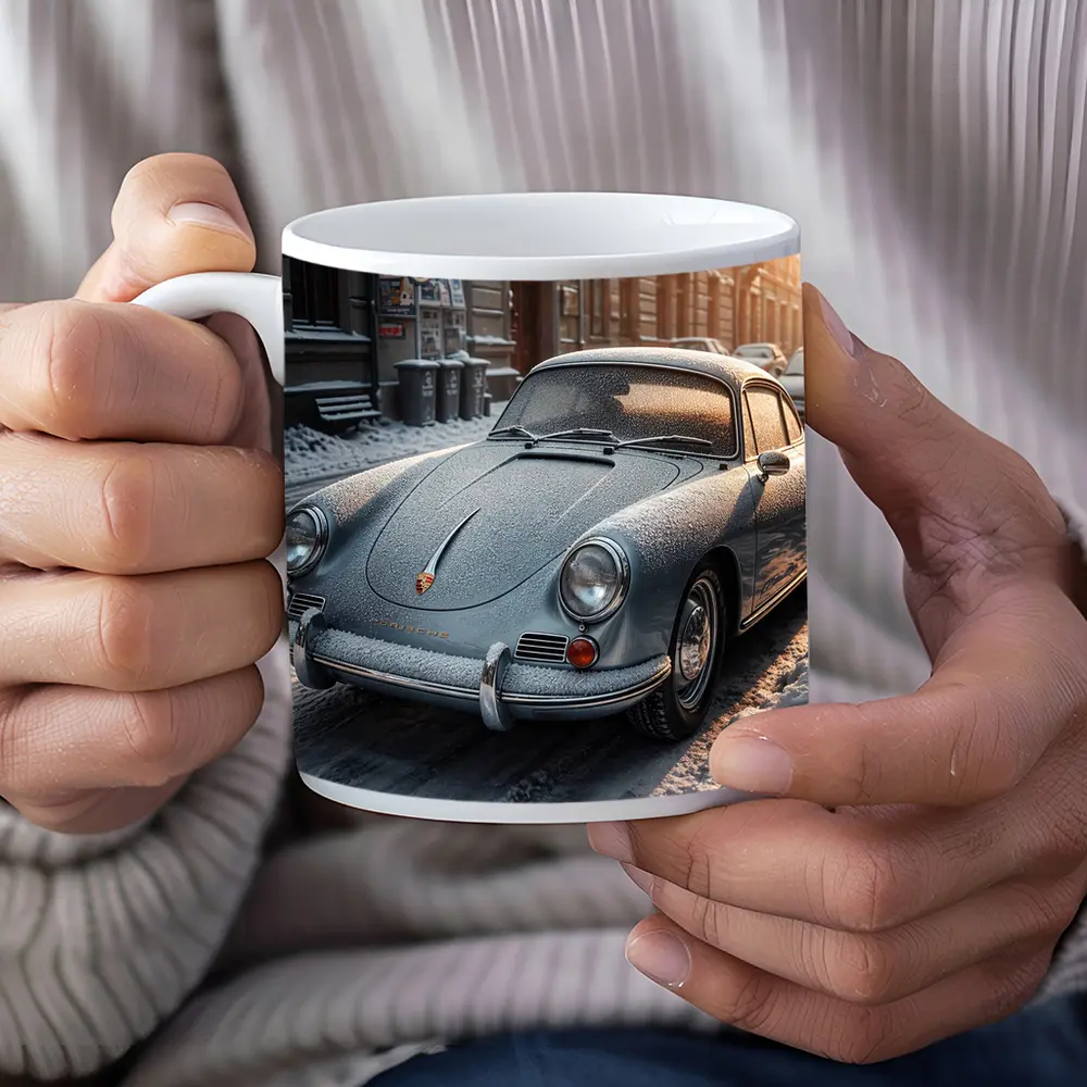 Porsche 356 Frosted On Winter City Street – Mugs