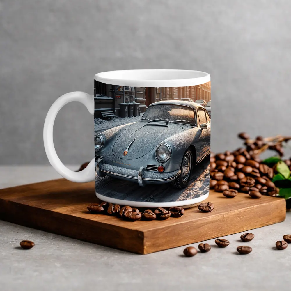 Porsche 356 Frosted On Winter City Street – Mugs