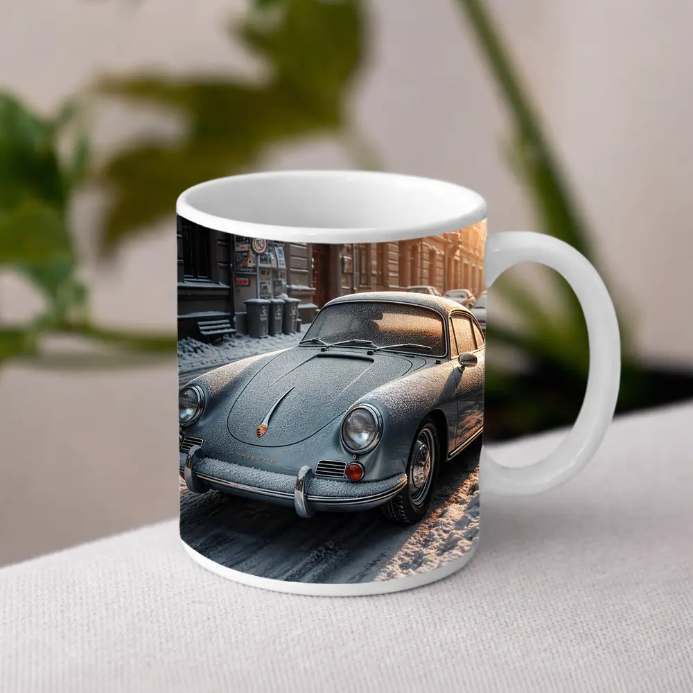 Porsche 356 Frosted On Winter City Street – Mugs